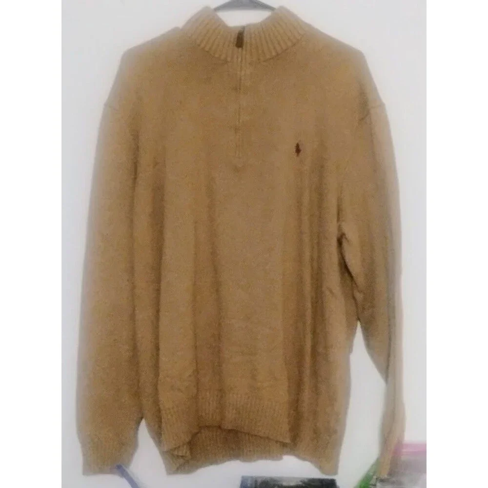 RALPH LAUREN POLO MENS 2XLB HEAVY 100% KNIT COTTON TURTLE NECK ¼ ZIP SWEATER